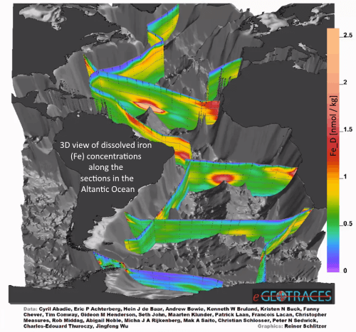 Dissolved iron concentrations measured during sea campaigns as part of the GEOTRACES program.