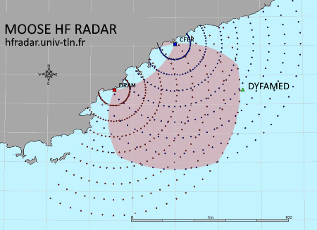 Couverture des radars HF sur la côte méditerranéenne
