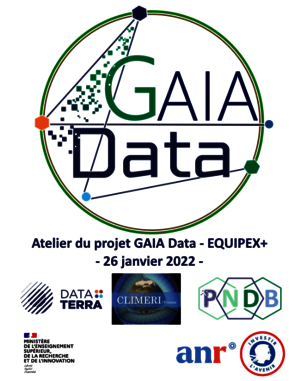 Atelier GAIA Data, projet du MESRI, ANR-Equipex+ et logos des partenaires Data Terra, Climeri France, PNDB. 