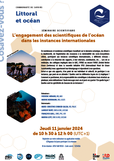 Affiche du séminaire Littoral et Océan sur l’engagement des scientifiques de l’océan dans les instance internationales