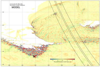 données SWOT comparées avec le modèle de simulation du tsunami