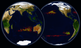 dispersion et convergence de particules dans les gyres océaniques