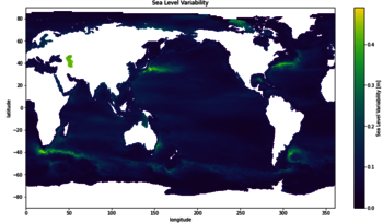 Ecart-type des anomalies de hauteurs de mer