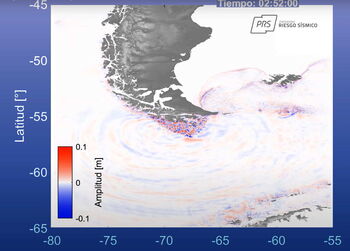 simulation de la propagation du tsunami du Programme Risque sismique de l'Université du Chili 