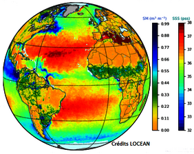 SSS Sea Surface Salinity, salinité de surface des océans, mesurée par le satellite SMOS