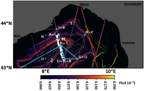 Carte des filaments FSLE pendant la campagne en mer FUMSECK
