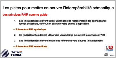 présentation de Jean-Christophe Desconnets sur les concepts et de la mise en œuvre de l'interopérabilité sémantique dans les pôles de données de Data Terra