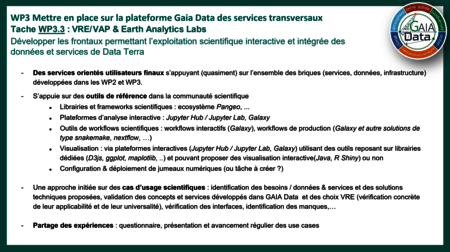 WP3 Mettre en place sur la plateforme Gaia Data des services transversaux