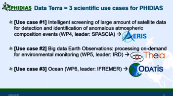 PHIDIAS-HPC couvre trois cas d'utilisation avec AERIS, ODATIS et THEIA