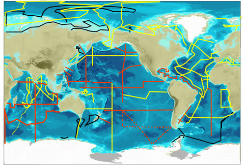 Map of GEOTRACES legs during sea campaigns for the measurement of geochemical elements