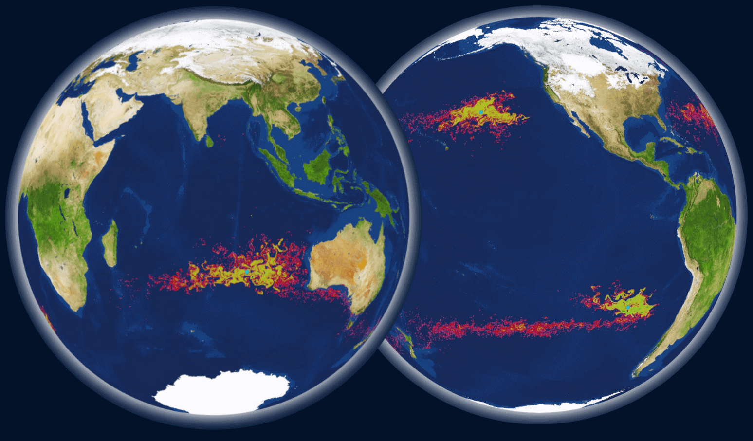dispersion et convergence de particules dans les gyres océaniques