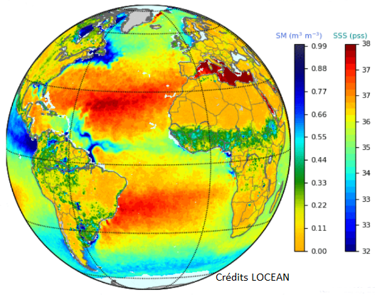 SSS Sea Surface Salinity, salinité de surface des océans, mesurée par le satellite SMOS