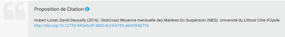 Example of a DOI quotation on a dataset from the ODATIS catalogue